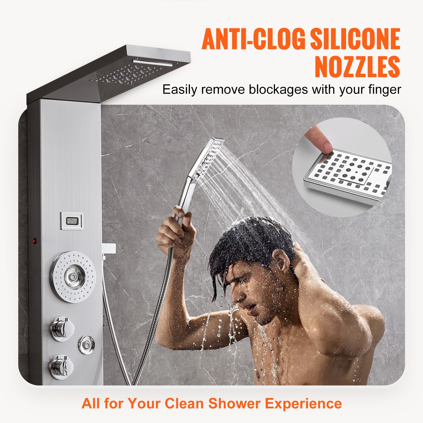 Shower Panel System With Rainfall Waterfall And Massage Jets_voghion.com